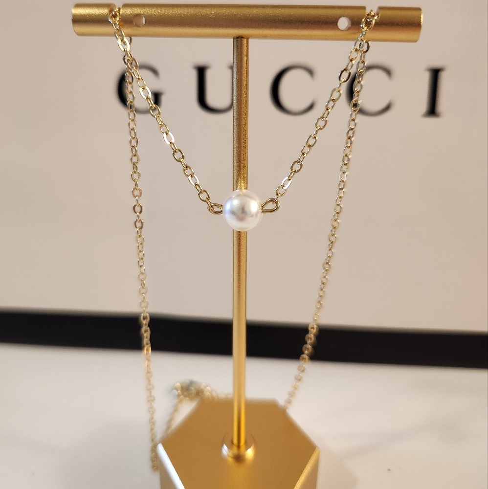 🔷️ Gold Plated Faux Pearl Pendant Necklace 14" NWT